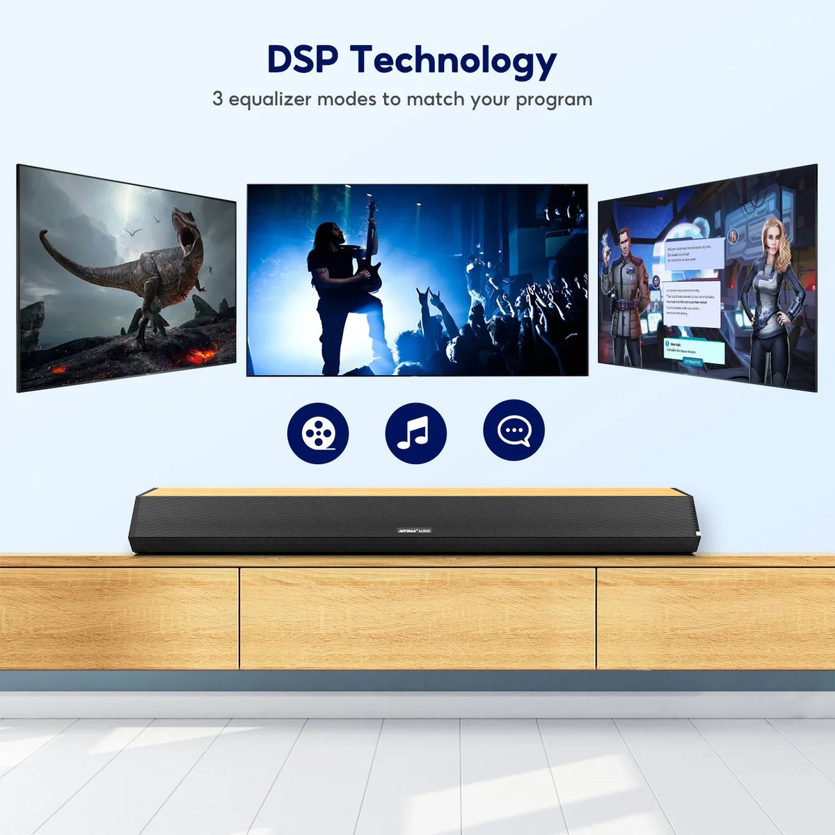 AIYIMA S03PRO Soundbar 28-Inch 60W with HDMI-ARC, Bluetooth 5.0, Optical Coaxial USB AUX Connection, 4 Speakers, 3 EQs, 110dB Surround Sound Bar Home Theater Audio Soundbar System for TV