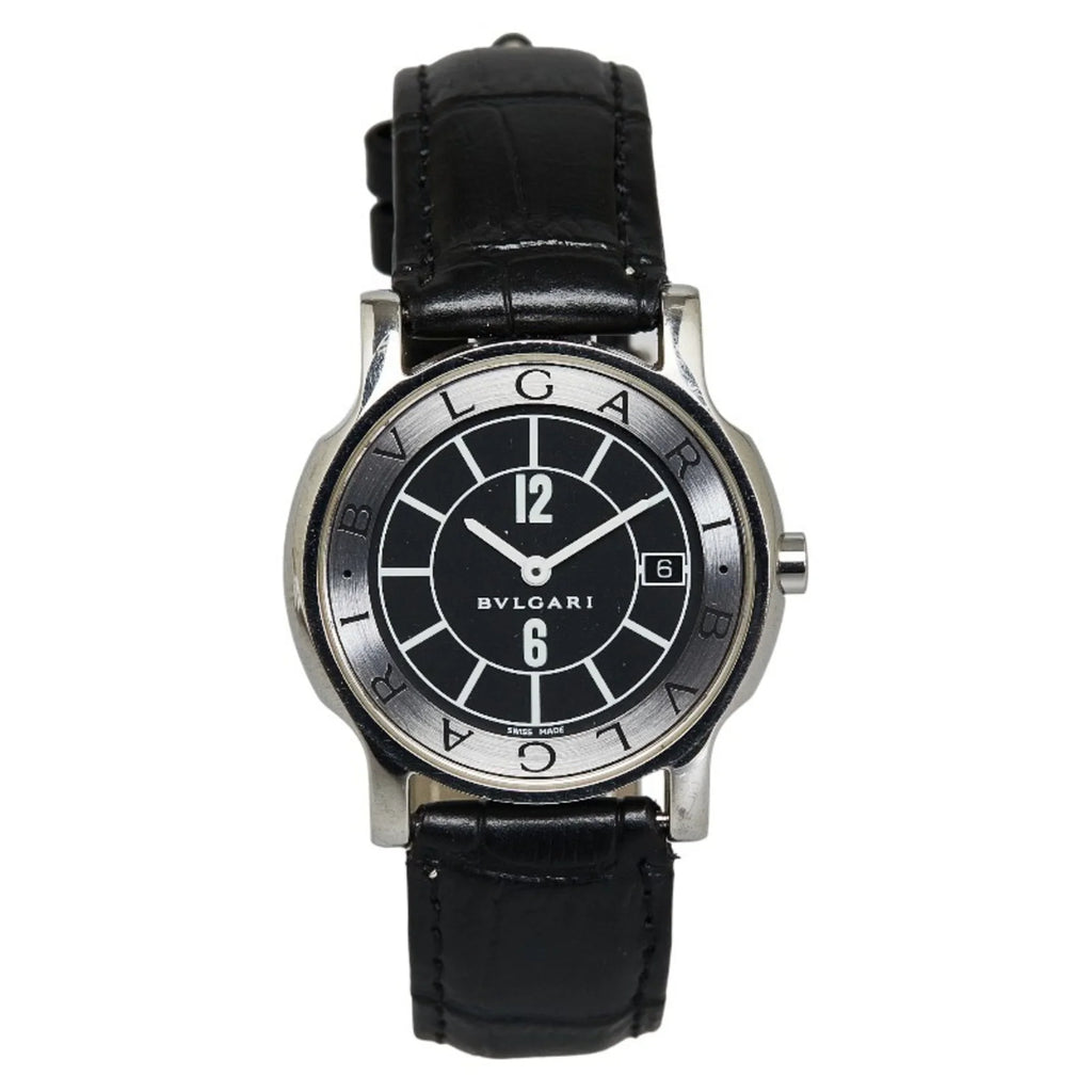 Pre-Owned BVLGARI Solotempo Leather (non-original) Watch ST35S Quartz Black Dial Stainless Steel Feminine (Good)