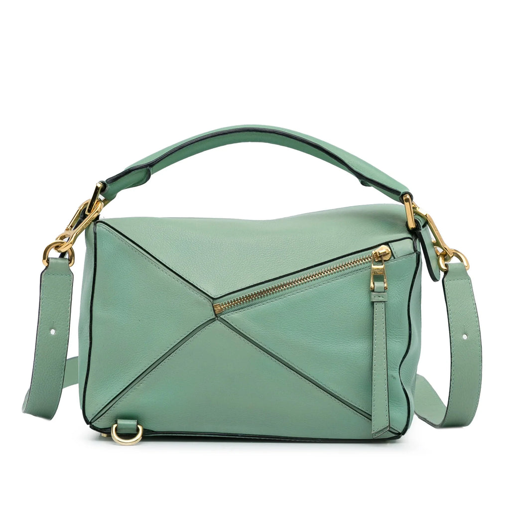 Pre-Owned Authenticated LOEWE Small Puzzle Satchel Calf Leather Green Unisex (Good)