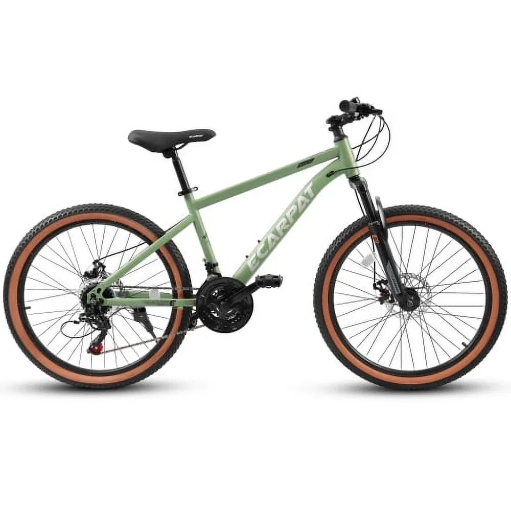 A24301 Ecarpat Mountain Bike 24 Inch Wheels, 21-Speed Mens Feminine Trail Commuter City Mountain Bike, Carbon steel Frame Disc Brakes Thumb Shifter Front Fork Bicycles