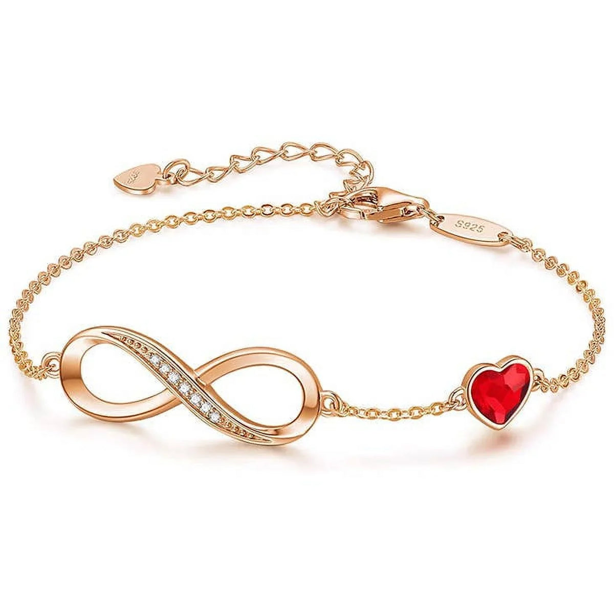 925 Sterling Silver Rose Gold Infinity Crimson Crystal Bracelet