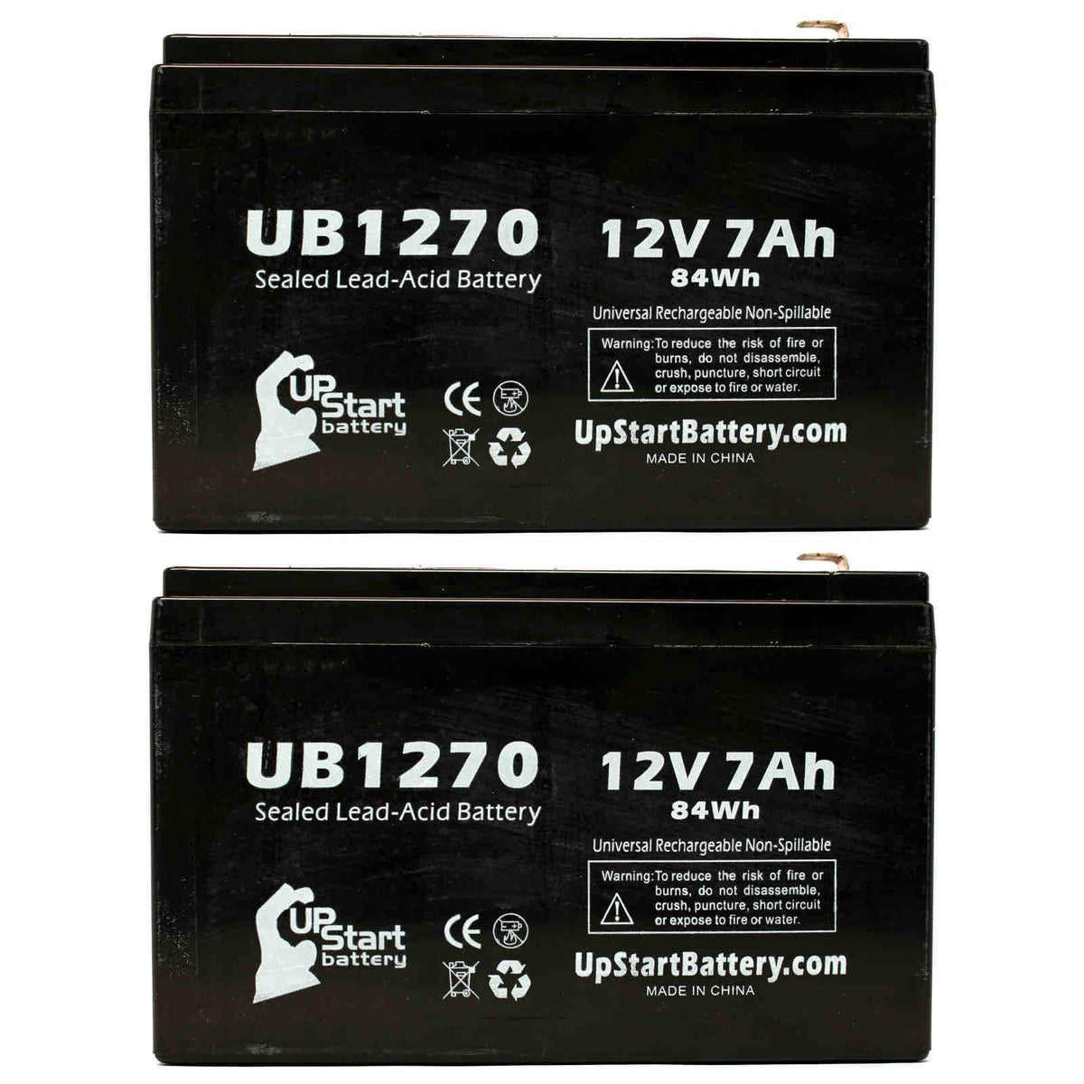 2x Pack - Compatible APC SMART-UPS 2000 SURT2000RMXLI Battery - Replacement UB1270 Universal Sealed Lead Acid Battery (12V, 7Ah, 7000mAh, F1 Terminal, AGM, SLA) - Includes 4 F1 to F2 Terminal Adapters
