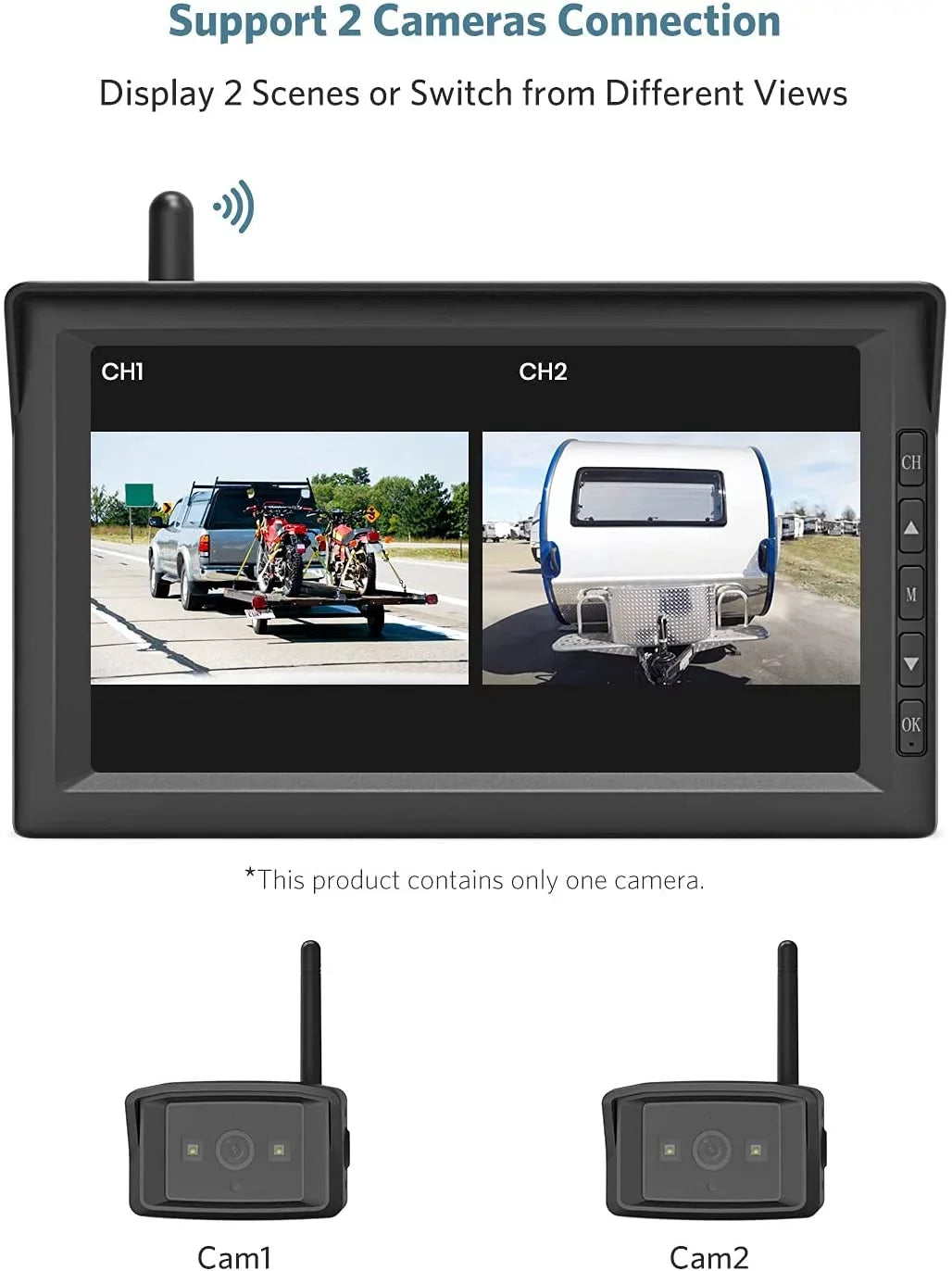 Boscam Wireless RV Backup Camera Support 2 Cameras, Reverse Camera with 7" HD Monitor Split Screen, IR Night Vision Waterproof Back up Camera Systems for Truck/Trailer Pickup/Van (K10)