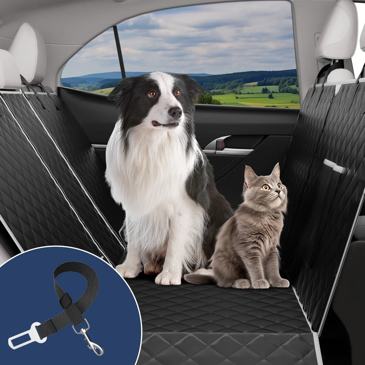 Dog Car Seat Cover for Back Seat, Waterproof Pet Seat Cover 600D Scratch-Proof Dog Seat Cover for Truck, Vehicle SUV, Tesla, Machine Washable,Color Black