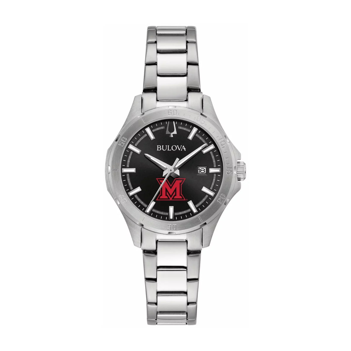 Female Bulova Black Miami University Crimson Stainless Steel Classic Sport Watch