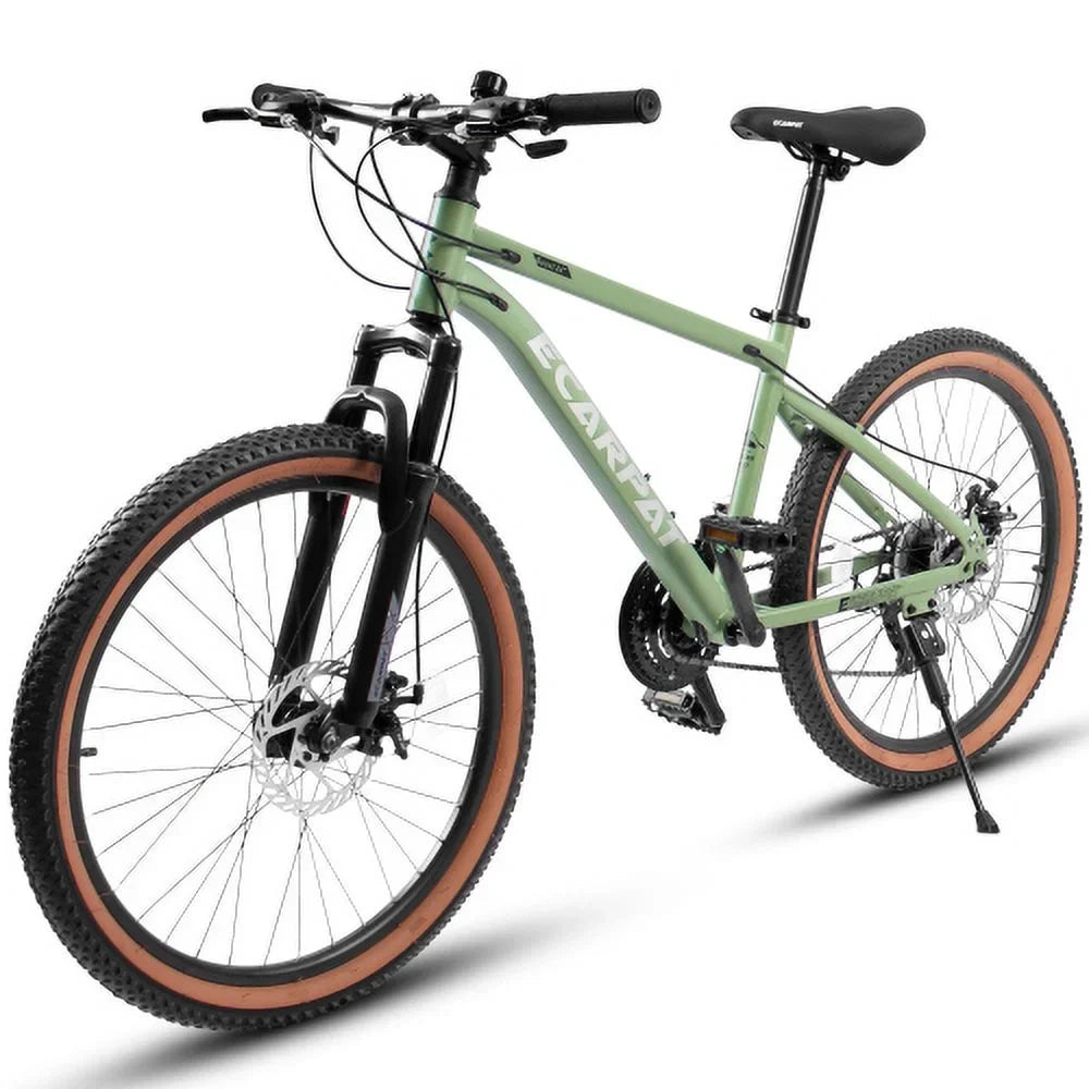 A24301 Ecarpat Mountain Bike 24 Inch Wheels, 21-Speed Mens Feminine Trail Commuter City Mountain Bike, Carbon steel Frame Disc Brakes Thumb Shifter Front Fork Bicycles