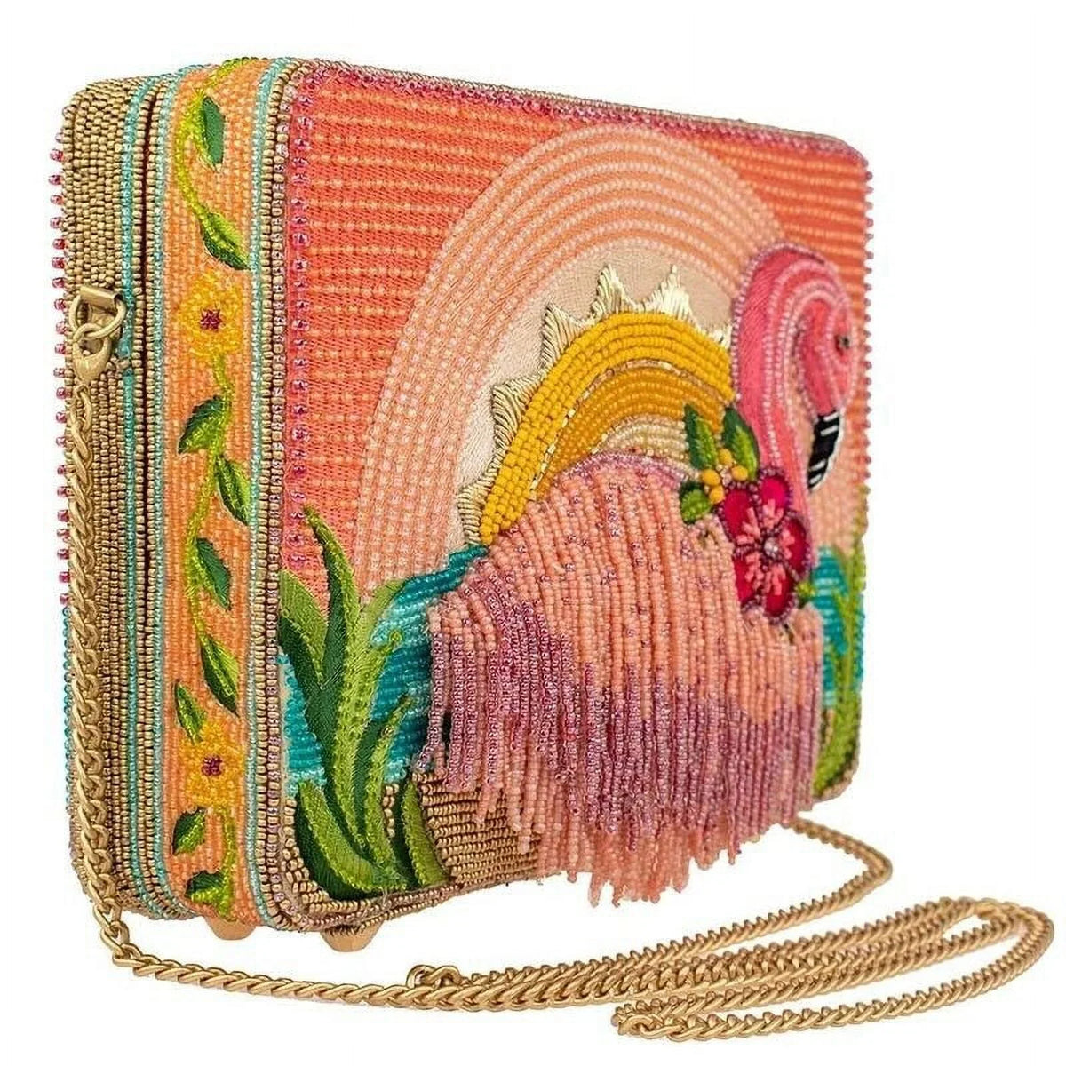 Mary Frances Rose Tropics Beaded Crossbody Flamingo Handbag Multi Bag New