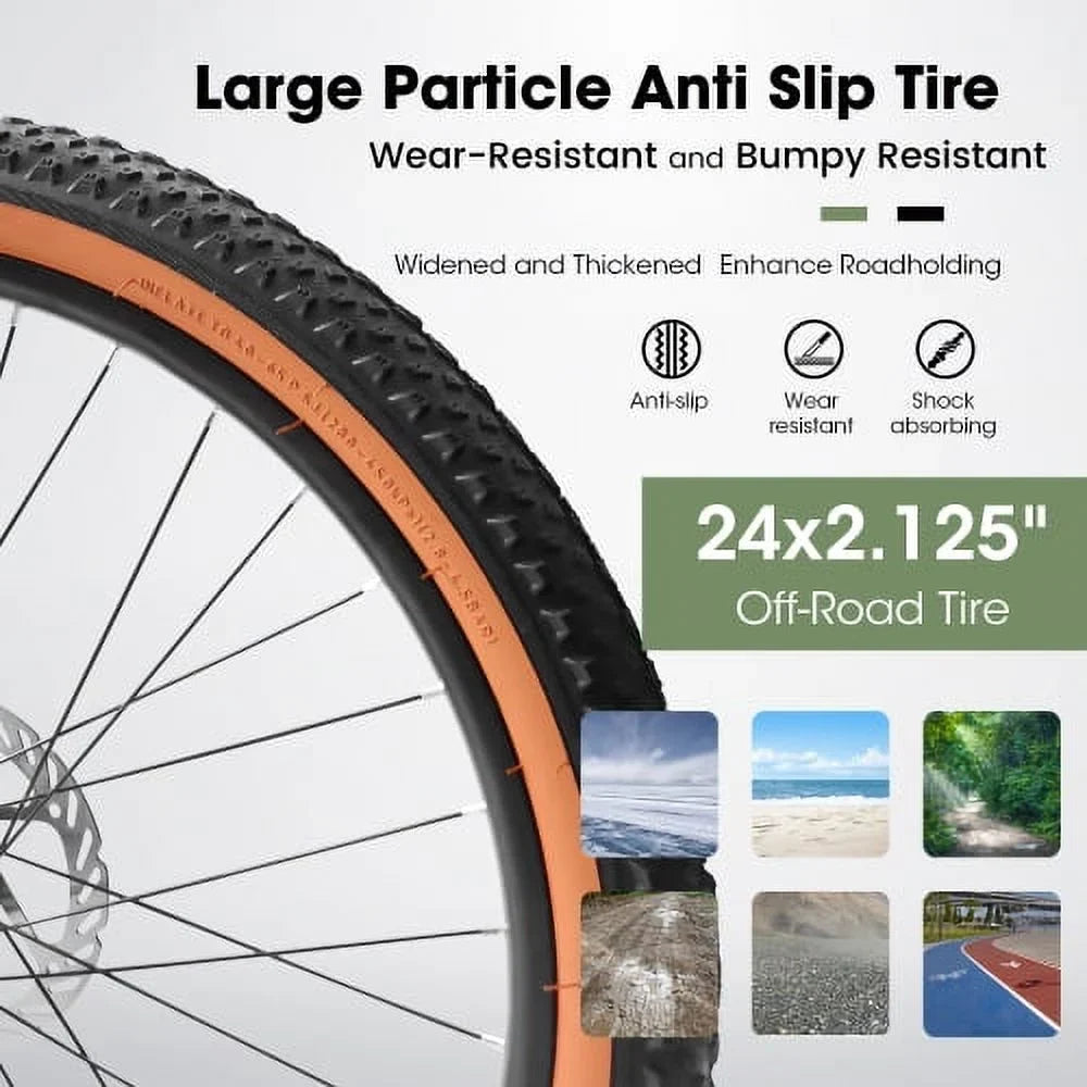 A24301 Ecarpat Mountain Bike 24 Inch Wheels, 21-Speed Mens Feminine Trail Commuter City Mountain Bike, Carbon steel Frame Disc Brakes Thumb Shifter Front Fork Bicycles