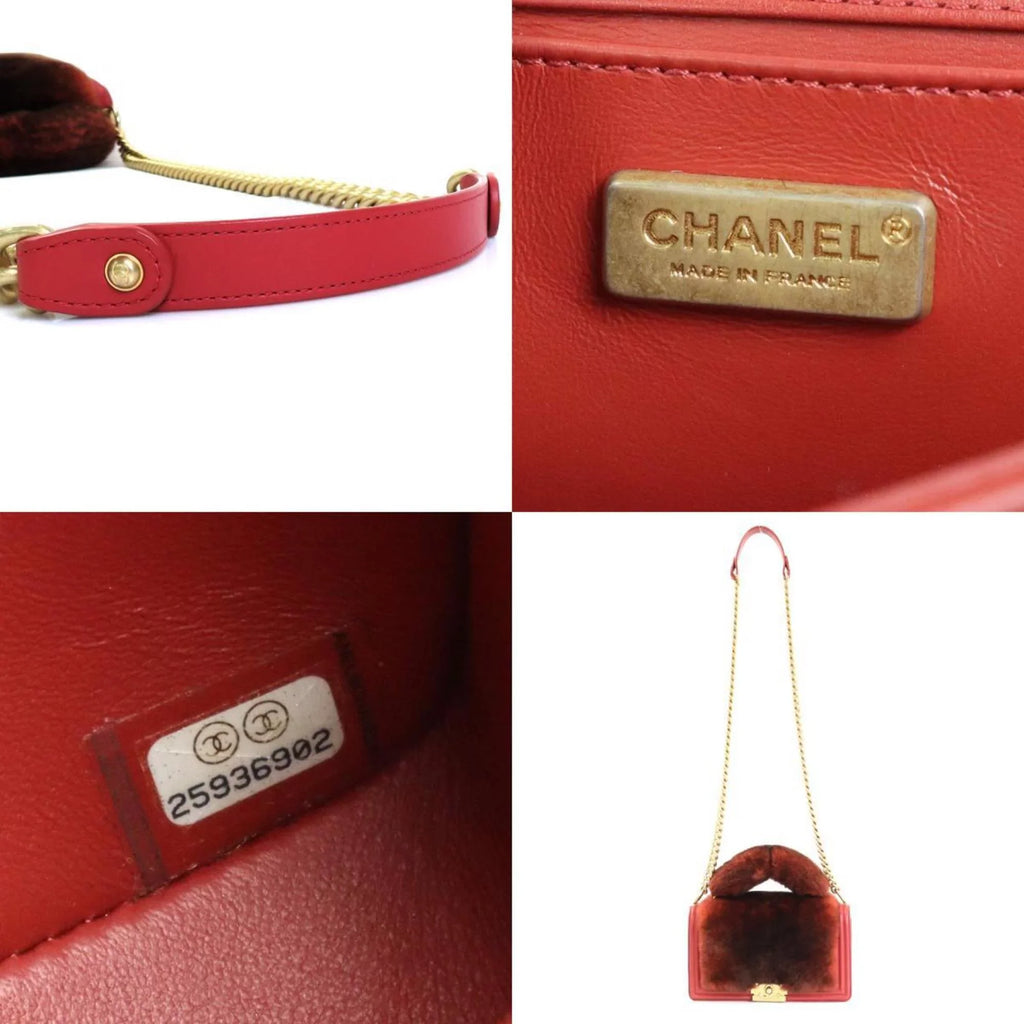 Pre-Owned Chanel CHANEL handbag diagonal shoulder bag boy fur/leather brown Crimson gold ladies e55871a (Good)