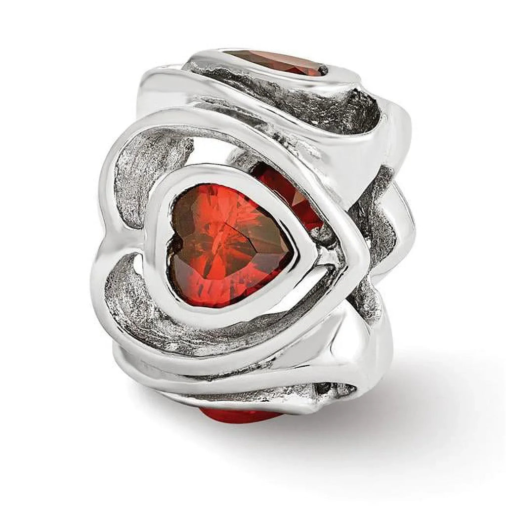 Reflection Beads QRS3328 Sterling Silver Dark Scarlet CZ Heart Bead - Polished