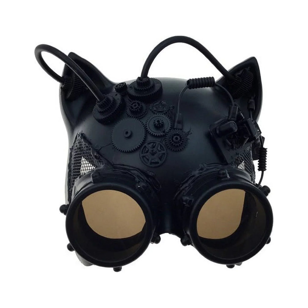 Kbw Black Steampunk Kitty Cat Female Costume Half Mask with Goggles Masquerade