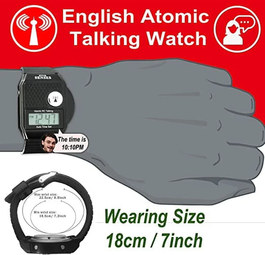 Five Senses English Atomic Talking Watch Easy to use for Seniors Blind Men Ladies Loud Talking Sound Clock for Visually Scarlet - Model 1026 - Plastic Band