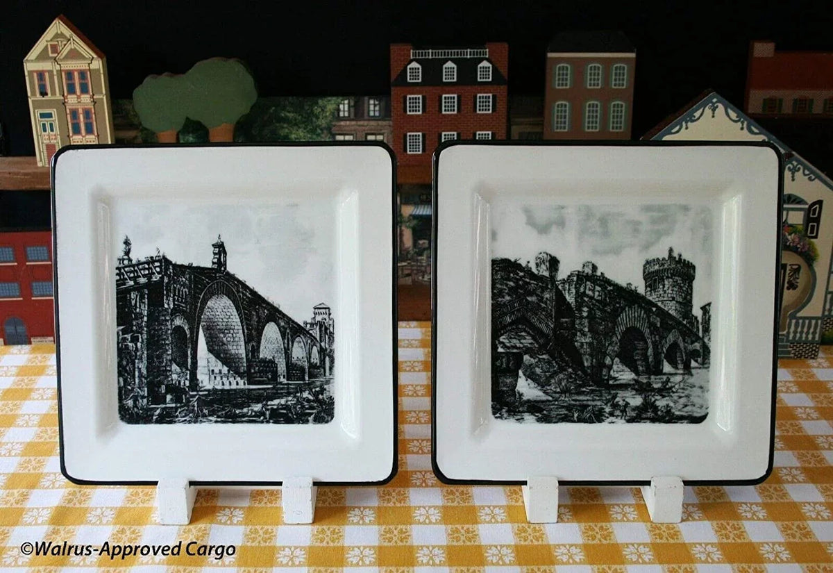 Ceramic Italian Bridge 2 Salad Cocktail Plates by Brunelli Charming Old World Touch 8" Square New