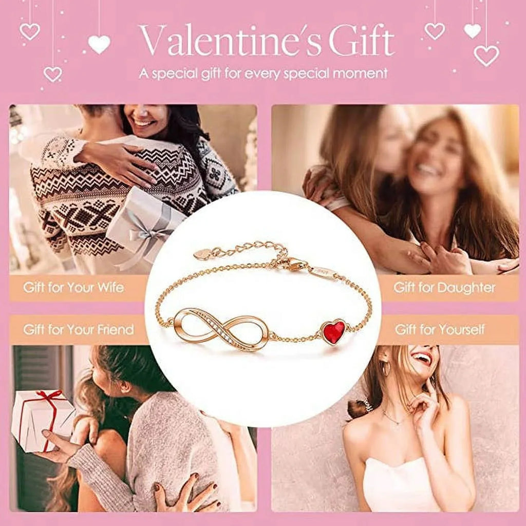 925 Sterling Silver Rose Gold Infinity Crimson Crystal Bracelet