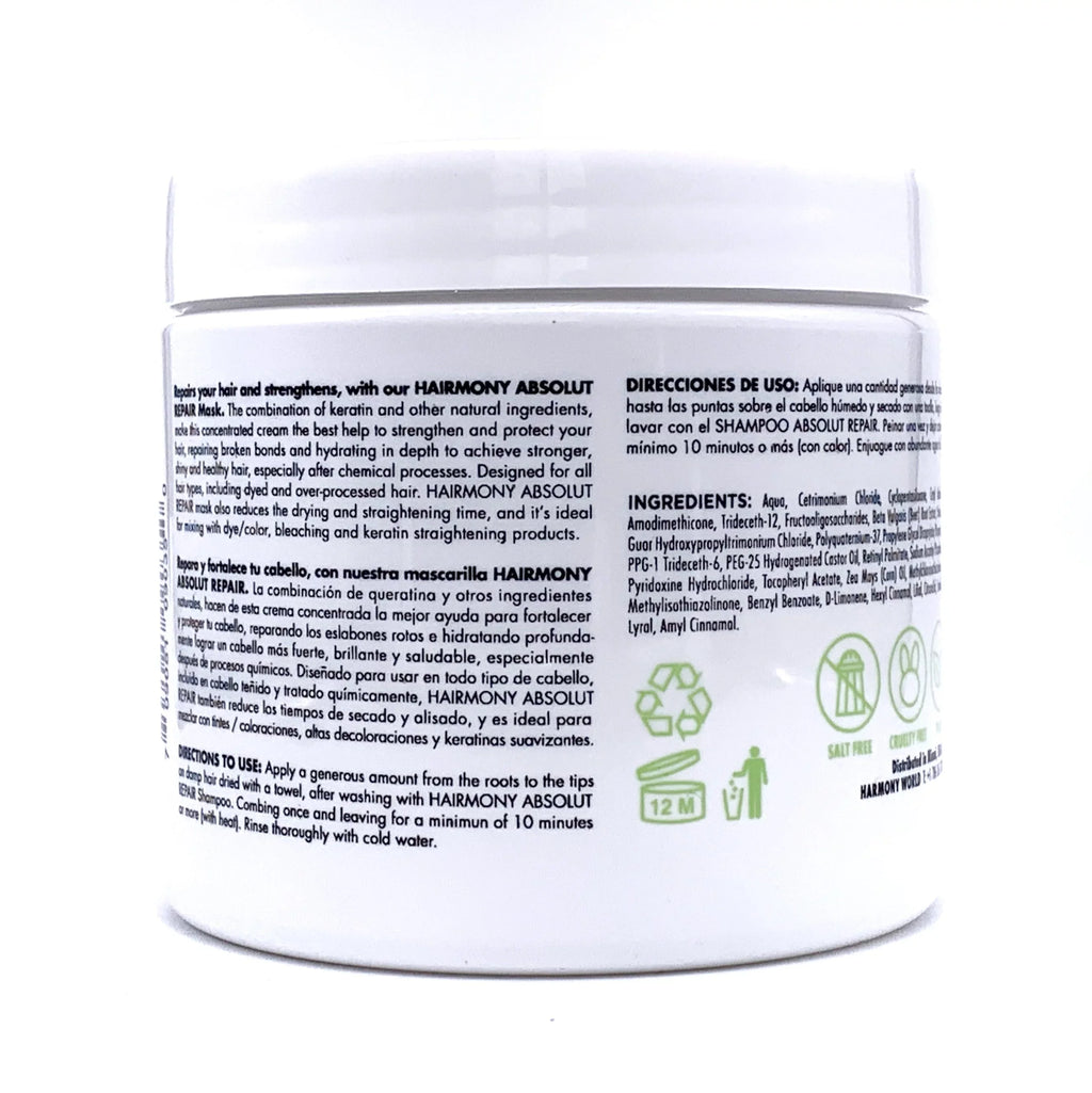 Hairmony Absolut Repair Professional Hair Mask 16 Fl oz - Mascara Reparadora Absoluta para el cabello