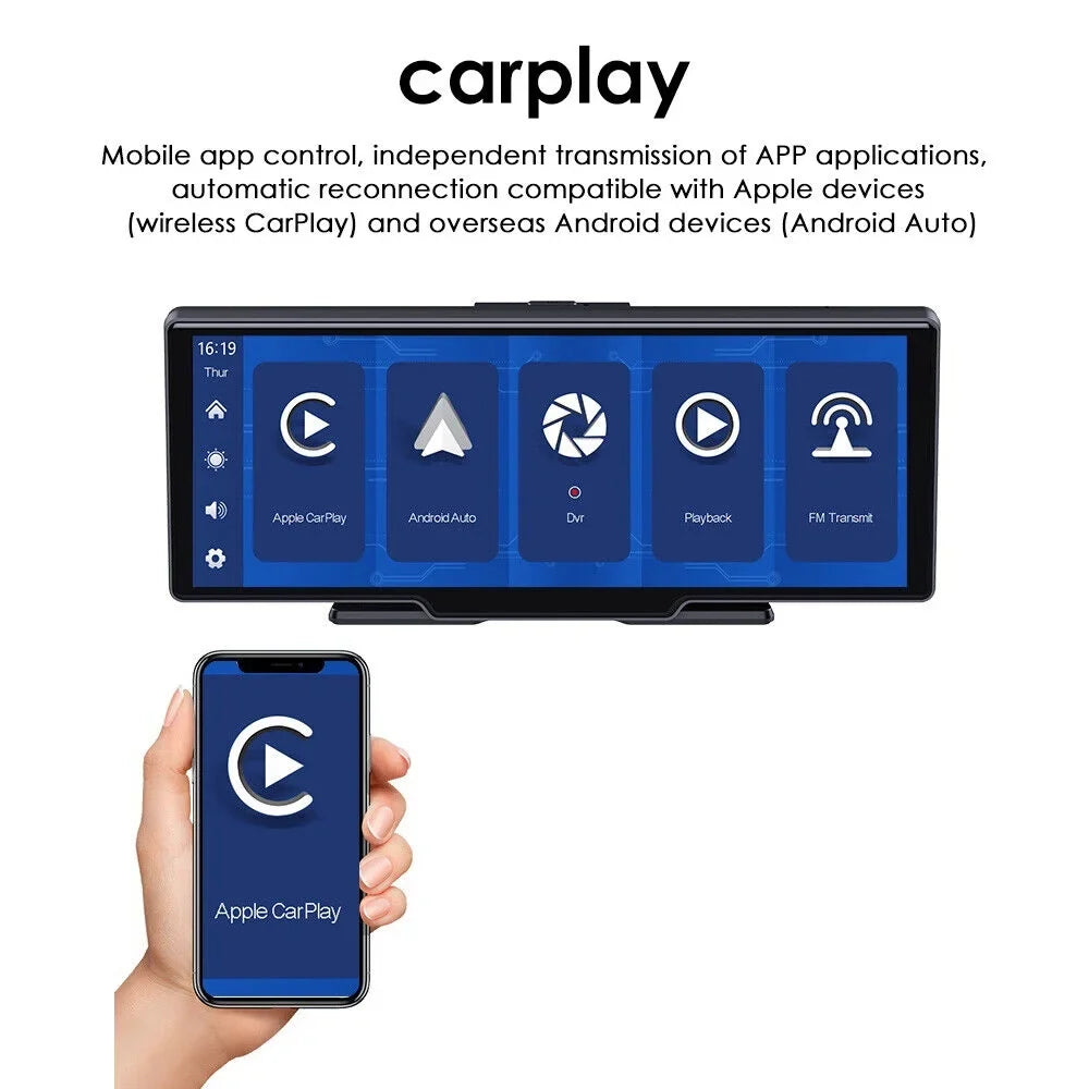 JLLOM 10.26inch 1080P Touch Screen 2K Dash Cam Car Wireless CarPlay Android Auto USA