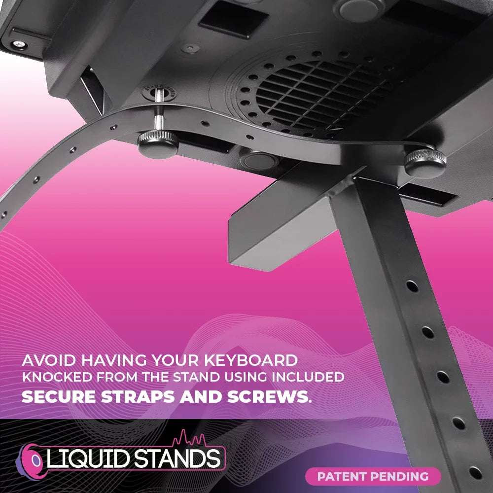 Burgundy Liquid Stands Keyboard Stand - Piano Stand - Piano Keyboard Stand - Keyboard Music Stand - Z Style Adjustable and Portable Heavy Duty - Fits 54-88 Key Electric Pianos (Black with Wheels) (Refurbished)