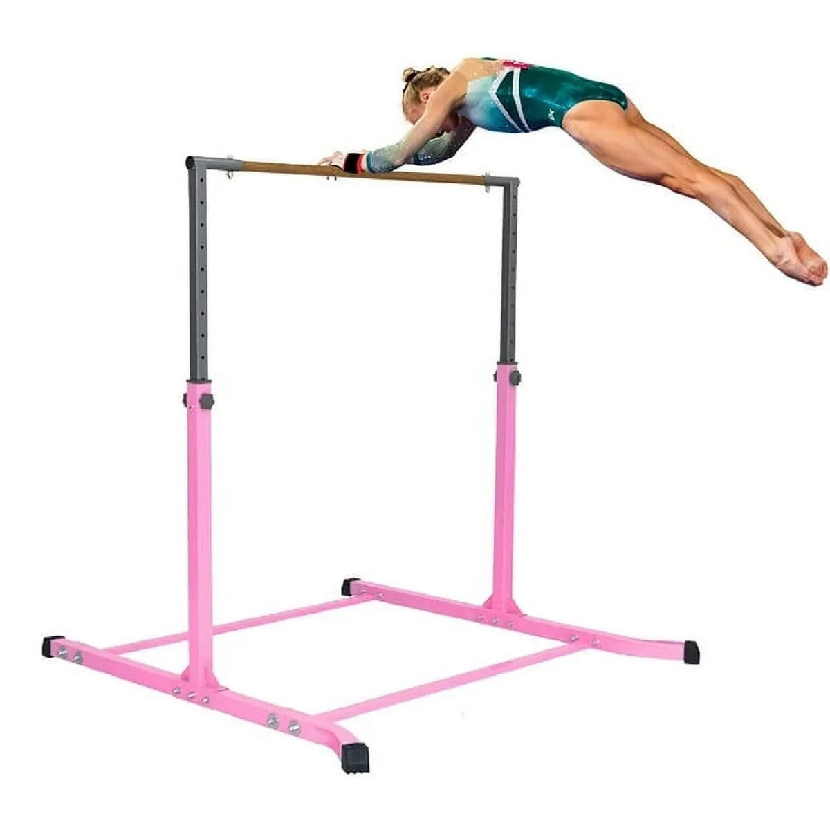 5 Star-TD Blush Gymnastic Kip Bar for Kids, Expandable 3-5 FT, Adjustable Height Horizontal Bar, Heavy Duty Curved Legs, Junior Training Equipment, Home Gymnastics, Strong and Durable