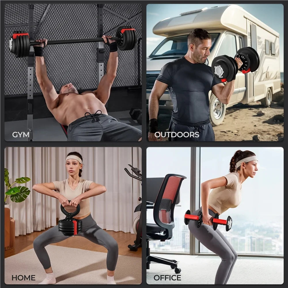 Renwick 7-52.5lbs 3-In-1 Quick-Adjust Dumbbell Weight Set With Anti-Slip Handle, Black