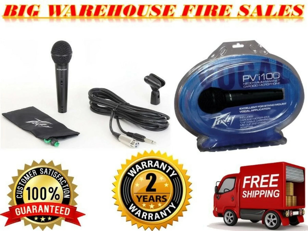 4 Peavey PVI100 1/4" Ruby Dynamic Cardioid Vocal Microphone+Mic Clip + Cable