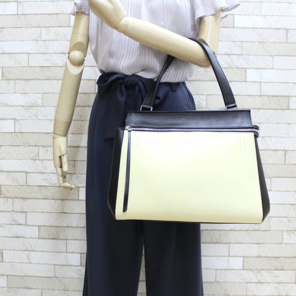 Pre-Owned CELINE Celine Handbag Edge Overseas Large Black Yellow Girls Leather (Fair)