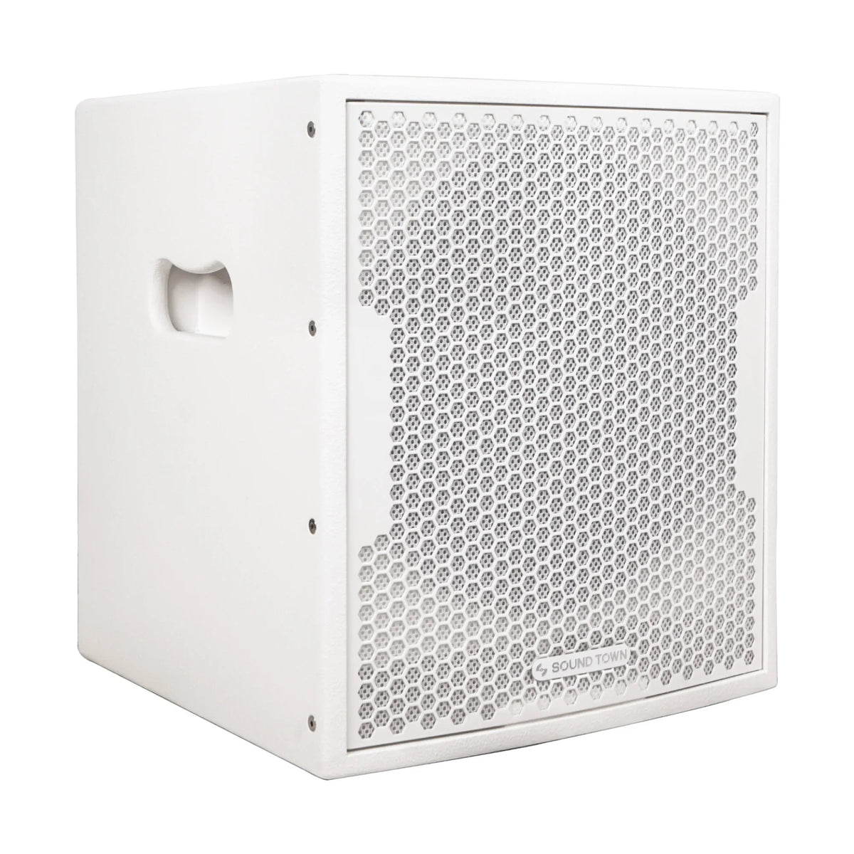 Sound Town 1400 Watts 12” Scarlet PA DJ Subwoofer with 2 Speaker Outputs, Folded Horn Design, White for Live Sound, Stage, Church, Lounge, Bar (CARPO-12DSWPW)