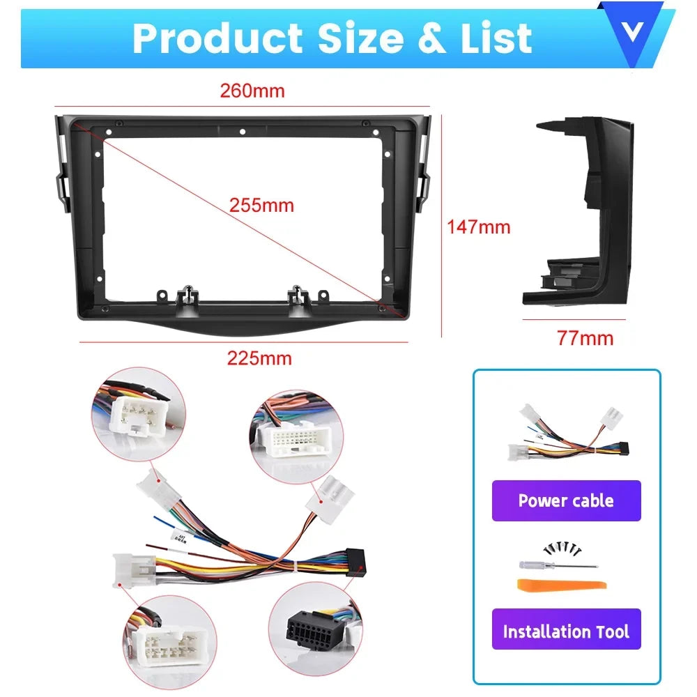 Podofo 2+32G for Toyota RAV4 2007-2012 Wireless Carplay Android Auto Mirror Link 9'' Touchscreen Car Stereo Radio Android 12 HD 1080P WIFI GPS Hifi FM Bluetooth USB Cable, AHD Backup Camera