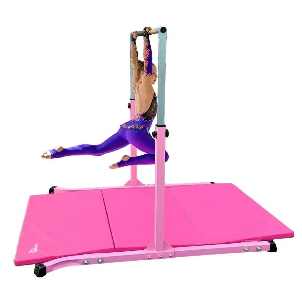 5 Star-TD Blush Gymnastic Kip Bar for Kids, Expandable 3-5 FT, Adjustable Height Horizontal Bar, Heavy Duty Curved Legs, Junior Training Equipment, Home Gymnastics, Strong and Durable