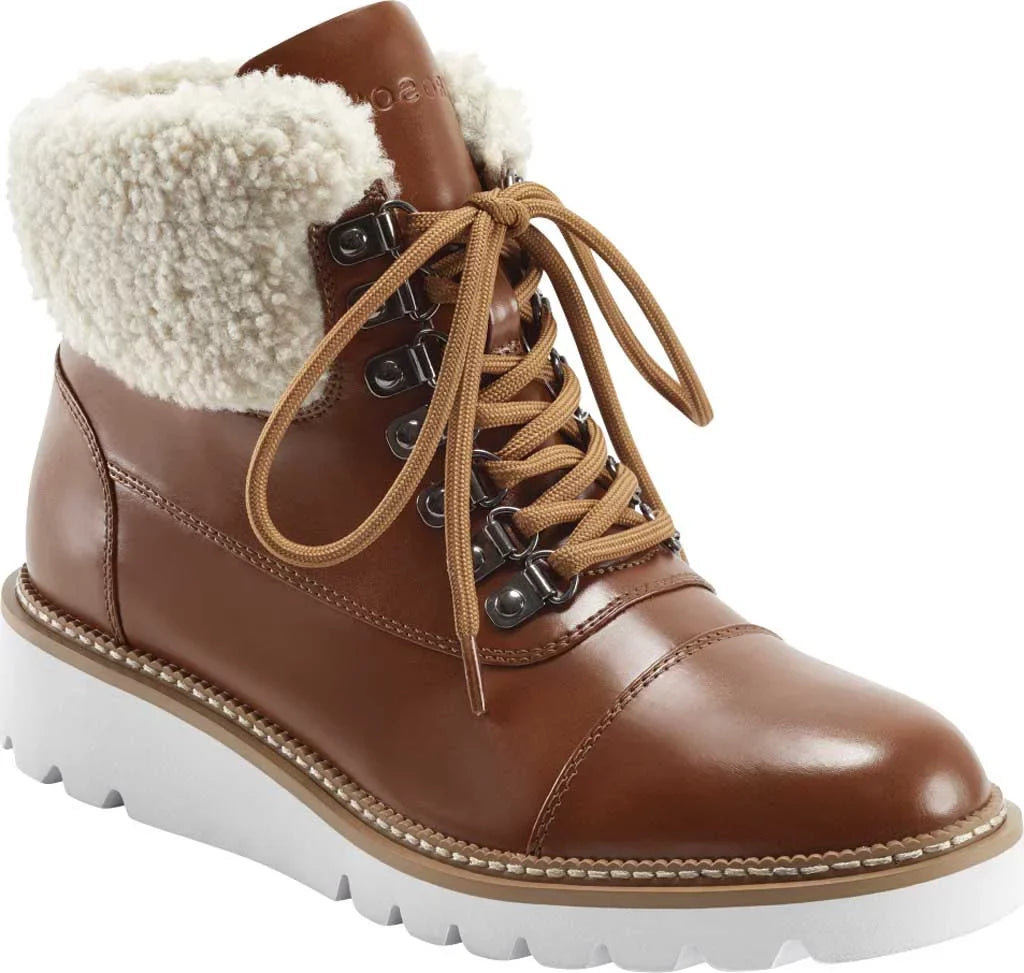 Ladies Aerosoles Alden Wedge Hiker Bootie Tan Faux Leather/Faux Shearling 11 M