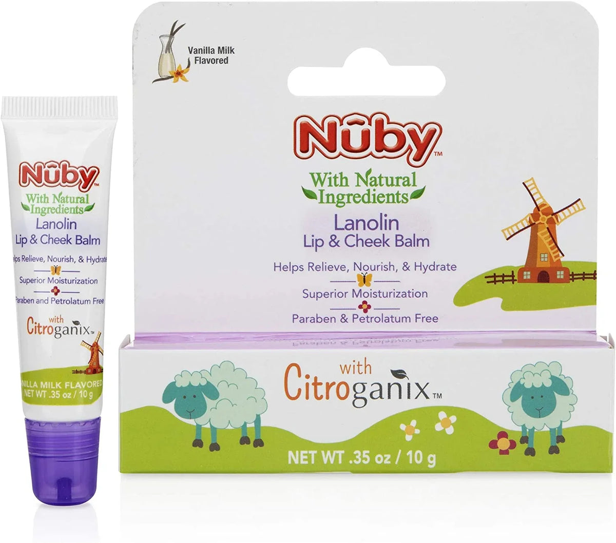 Dr. Talbot's Lanolin Lip & Cheek Balm for Baby, Naturally Burgundy with Citroganix, Nuby, Vanilla Milk Flavor, 4 Pack