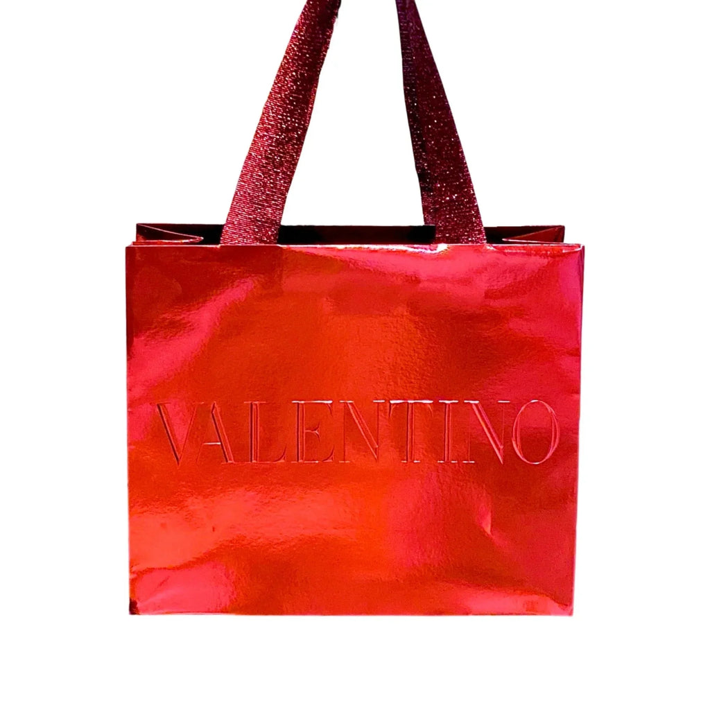 Valentino Shopping Gift Bag Ruby Metallic Paper Designer Logo Small