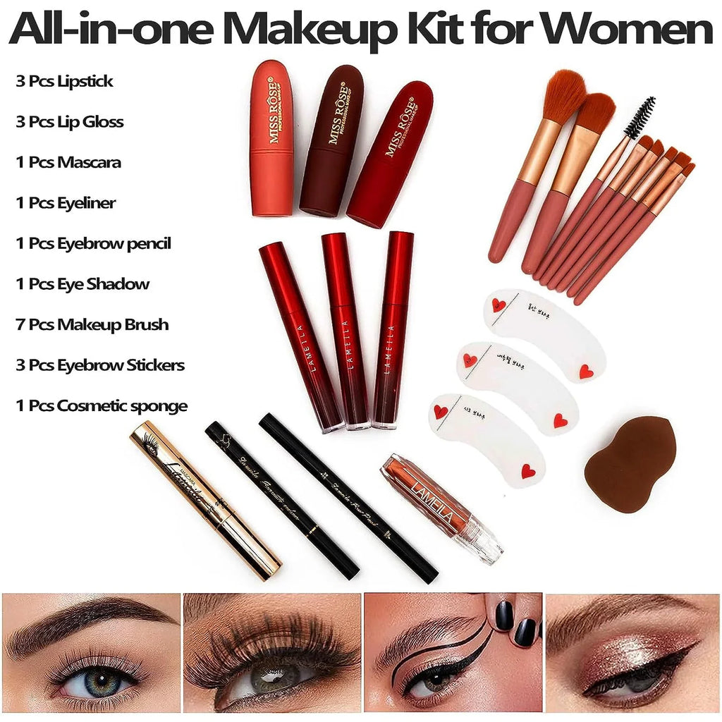MISS ROSE 187 Colors Professional Makeup Kit,Makeup Sets Combination,All in One Makeup Kits for Female Full Kit - Makeup Gift Set for Ladies Girls