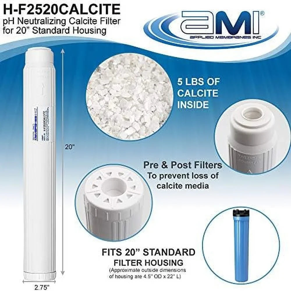 INC Ph Neutralization Water Filter Cartrid | Calcite Filter To Raise Alkalinity Of Low Ph Water | 20" Standard Fit Fits 20” Standard Filter Housing | H-F2520CALCITE (20" Standard)