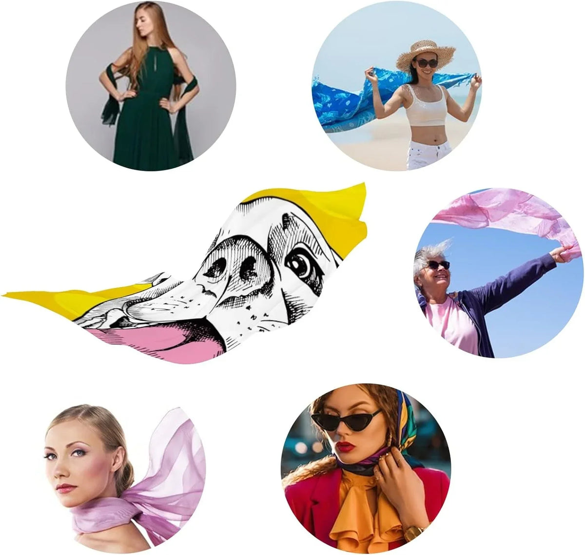 Hyjoy Cheerful Dog Long Silk Neck Scarf Lightweight Shawl Wrap Scarves for Feminine Girls