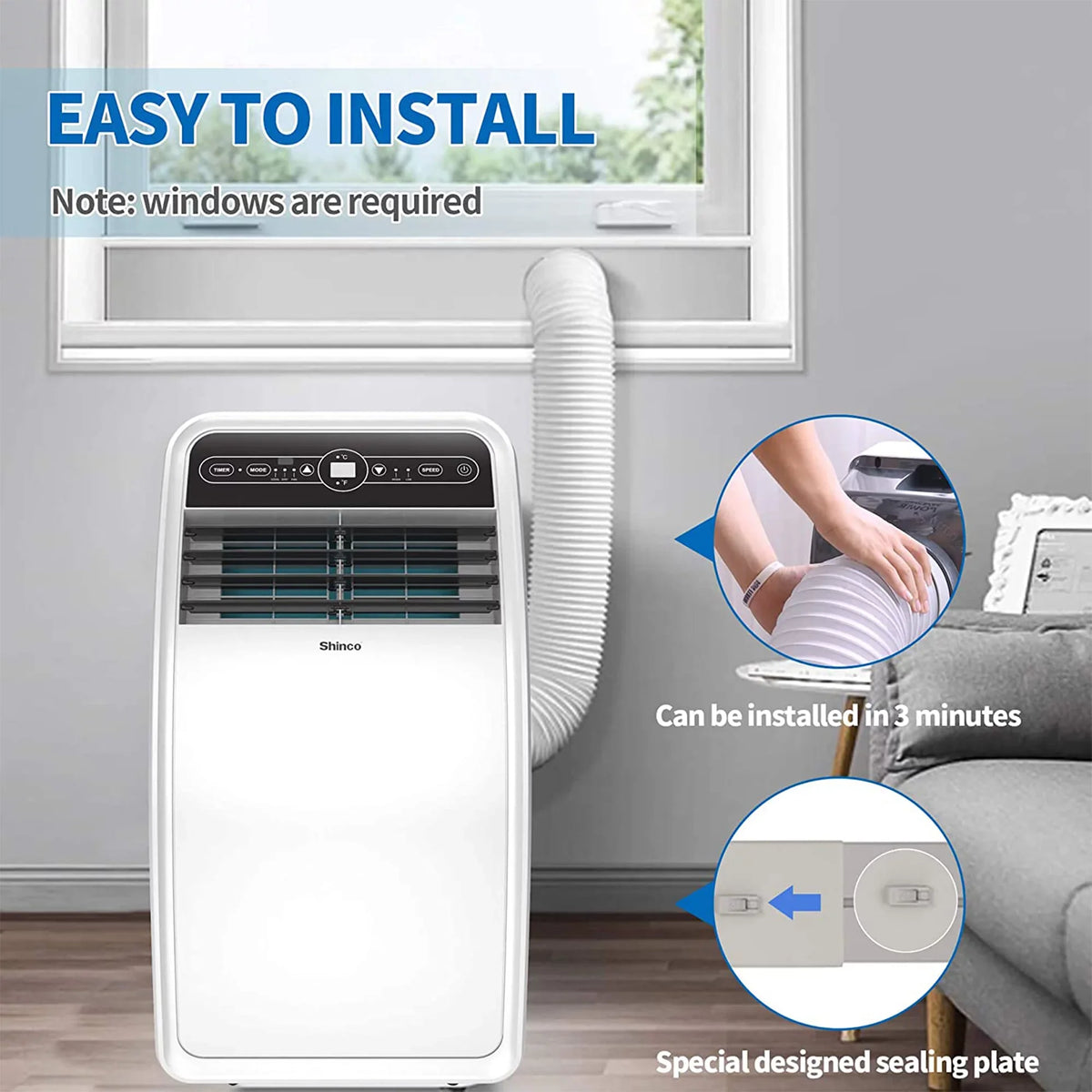 Shinco 8,000 BTU Portable AC Unit, Dehumidifier, and Fan for 200 SqFt Rooms