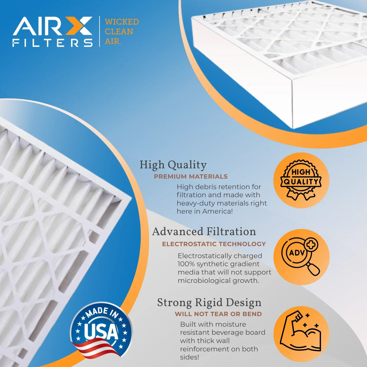 20x20x5 Air Filter MERV 13 Comparable to MPR 1500 - 2200 & FPR 9 Compatible with Ultravation 91-013 Premium USA Made 20x20x5 Furnace Filter 2 Pack by AIRX FILTERS WICKED CLEAN AIR.