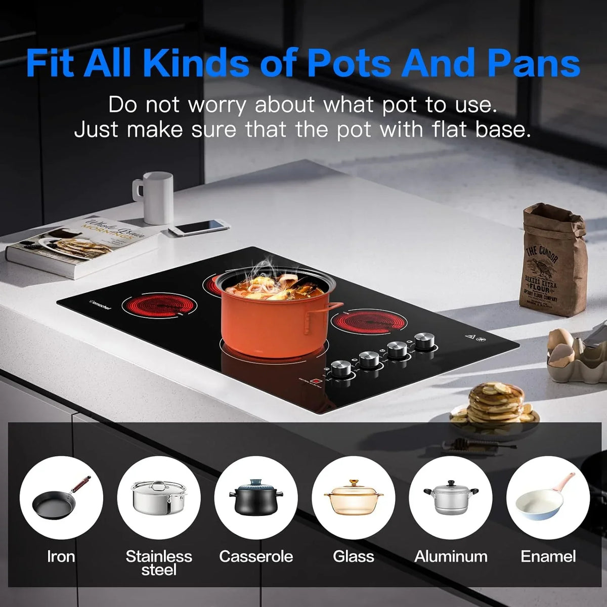 AMZCHEF 30 Inch Electric Cooktop Built-in Electric Burner with 4 Burners, ETL Safety Certified, 240V Power Control by Knob, 7000W Electric Stove with Hot Surface Indicator