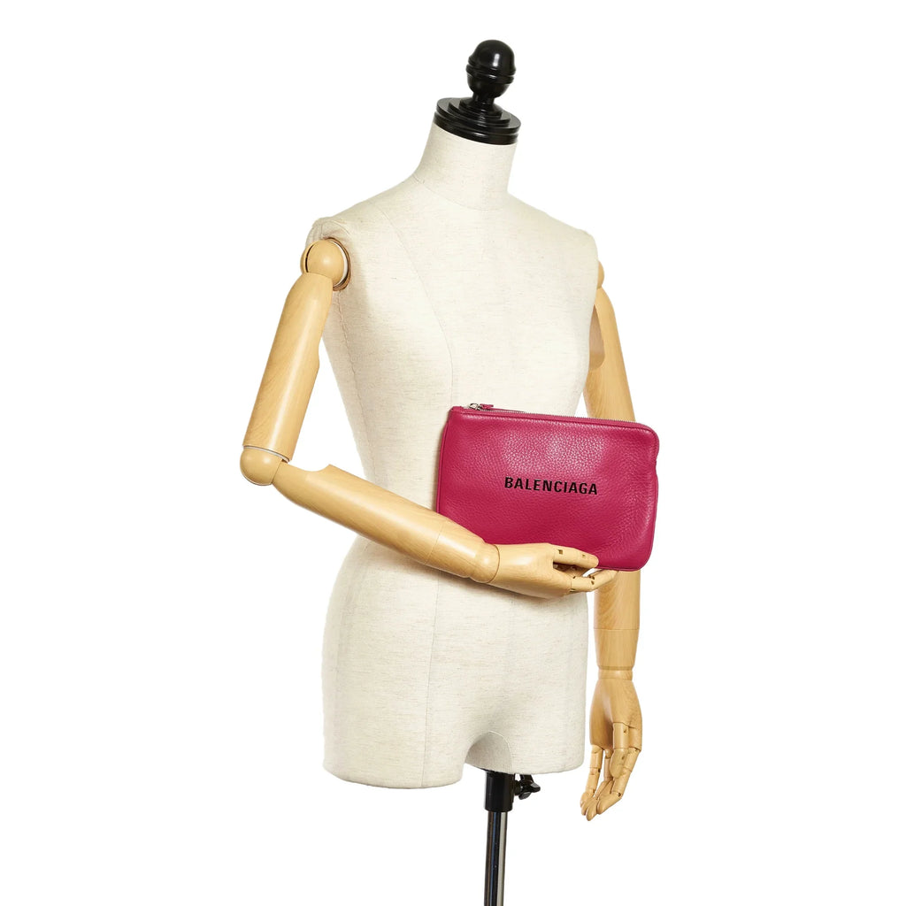 Pre-Owned Authenticated Balenciaga XS Everyday Pouch Calf Leather Rose Ladies (Good)