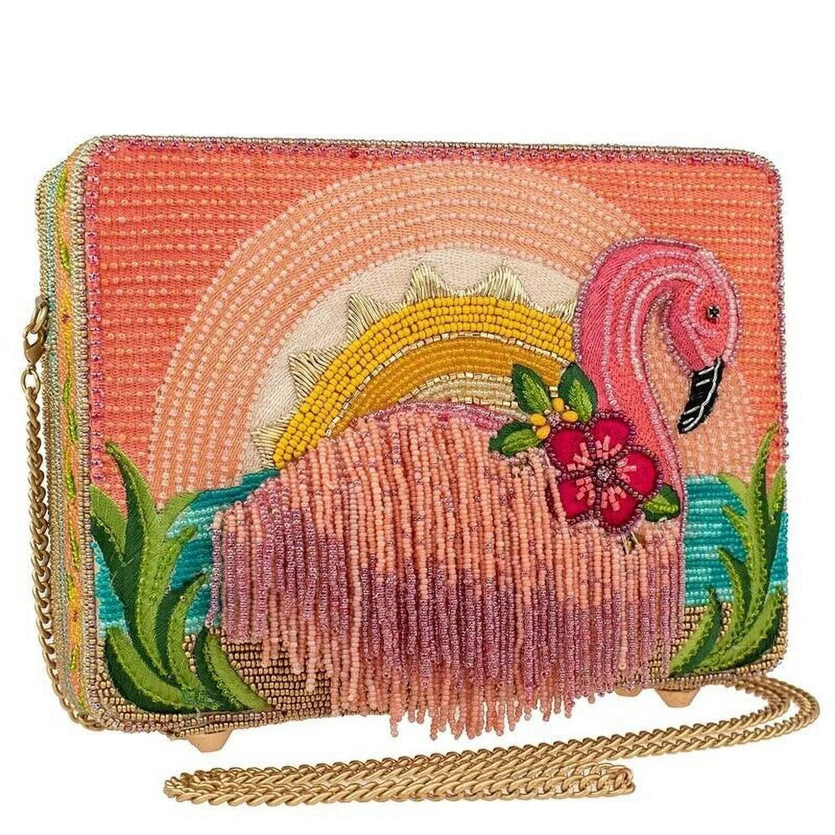 Mary Frances Rose Tropics Beaded Crossbody Flamingo Handbag Multi Bag New
