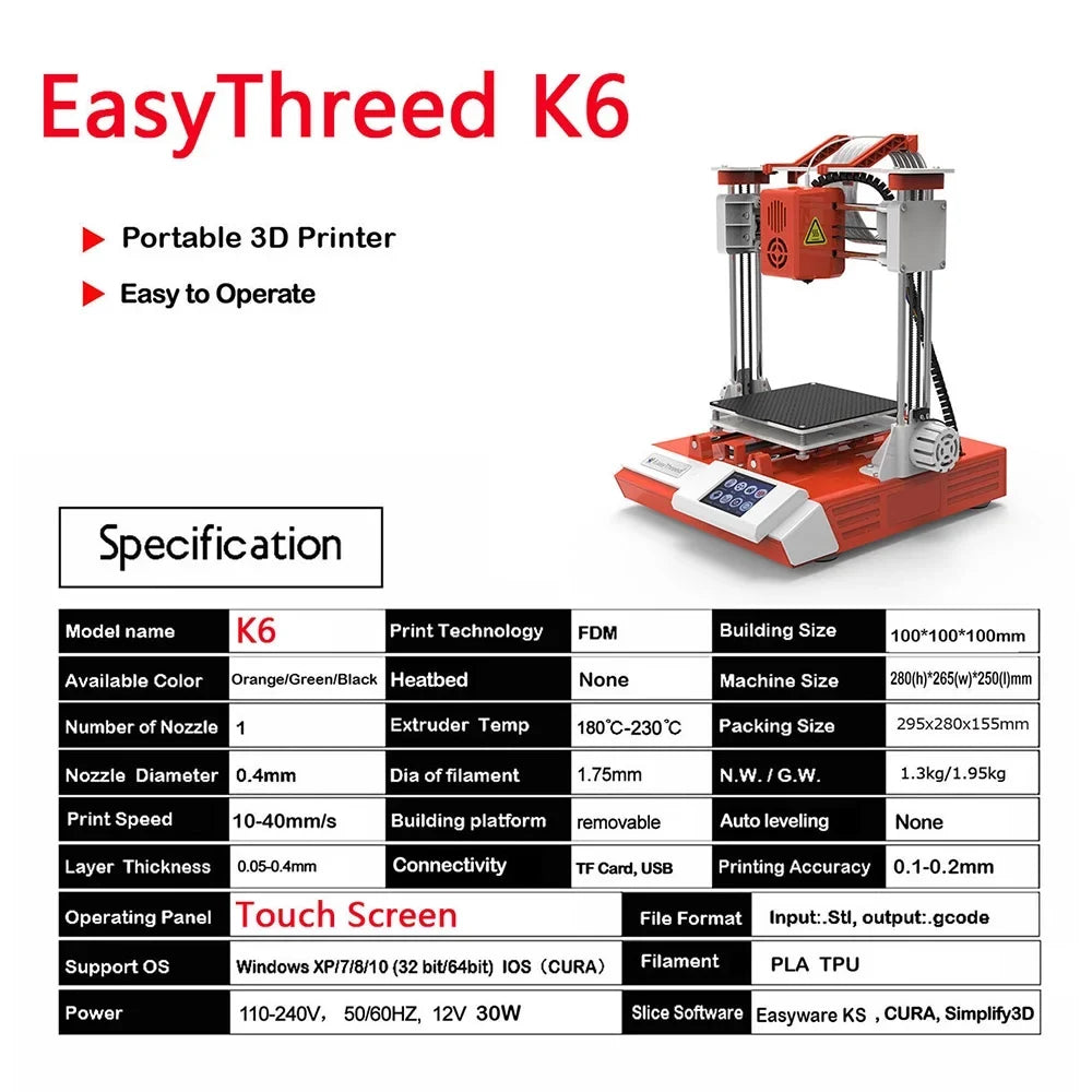 EasyThreed 3D printer,Print Dimensions Removable 3d Printer Dimensions Removable With 2.4'' With Tf Removable With 2.4'' Printer 100x100x100mm/4x4x4inches Print With 2.4'' With Printer Hine 100x100x100mm Mizuh