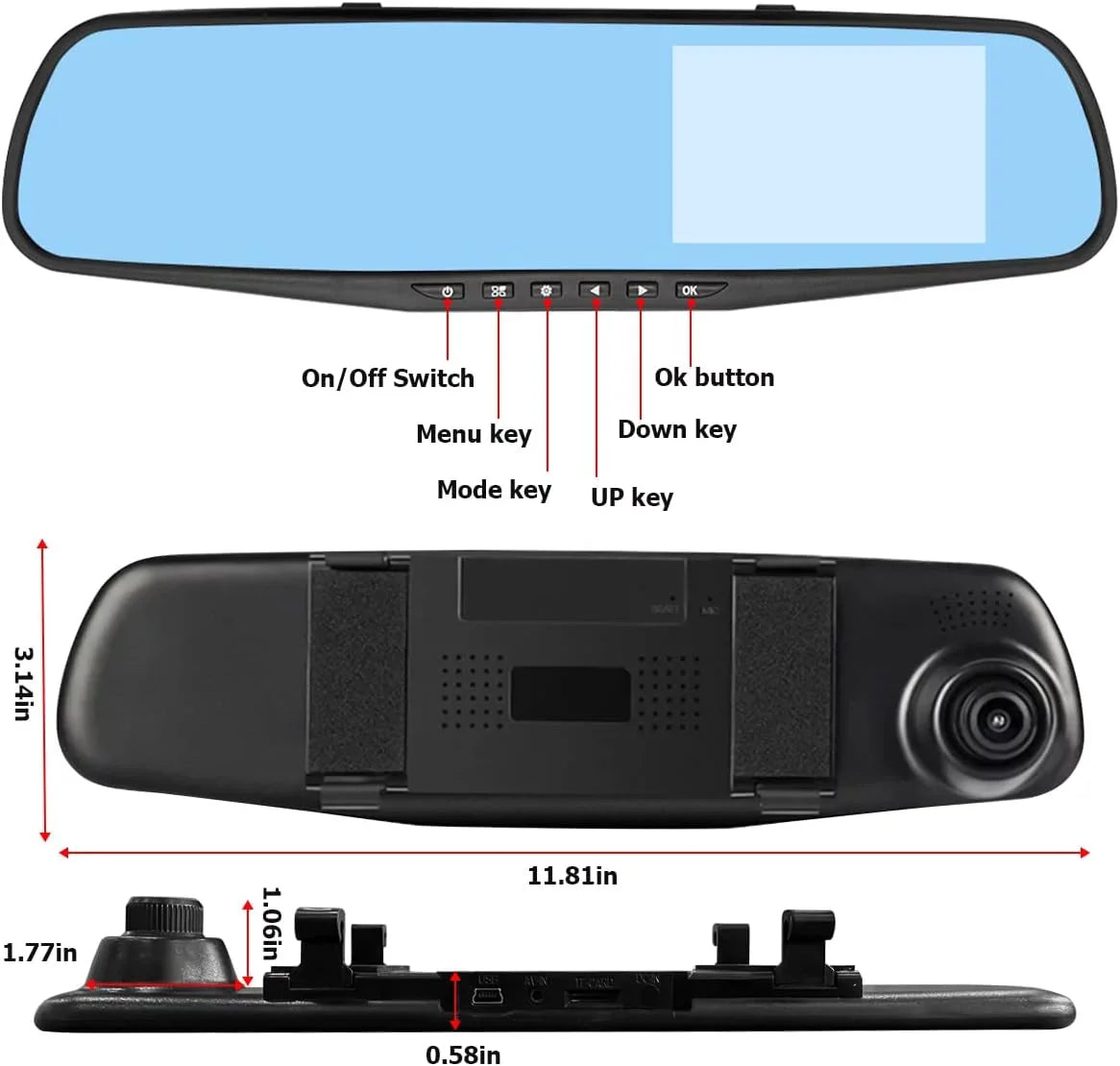 Mirror Dash Cam for Car, 4.3" Backup Smart Rearview Mirror Camera, Waterproof HD 1080P Front and Rear Wide Angle,