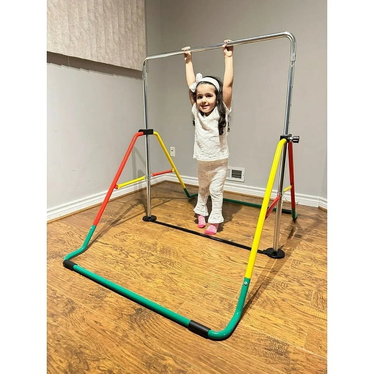 Balançoire Adjustable Kids Gymnastics Bar - Home Training Monkey Bar, Folding & Expandable Ruby