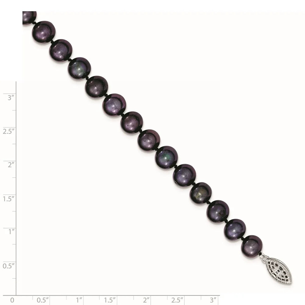 Auriga Fine Jewelry 925 Sterling Silver 8-9mm Black Fwc Pearl Bracelet 7.25inch for Female