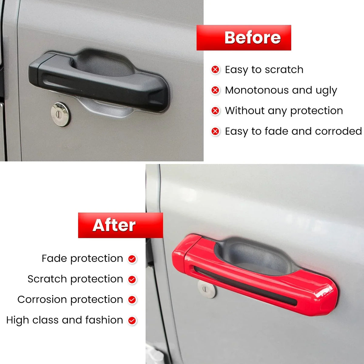 E-cowlboy Door Handle Inserts Cover Trim+Tailgate Handle Cover for 2018-2022 Jeep Wrangler JL JLU Sports Sahara Freedom Rubicon Unlimited Gladiator JT 2-Door & 4-Door Exterior Accessories Ruby 5PCS)