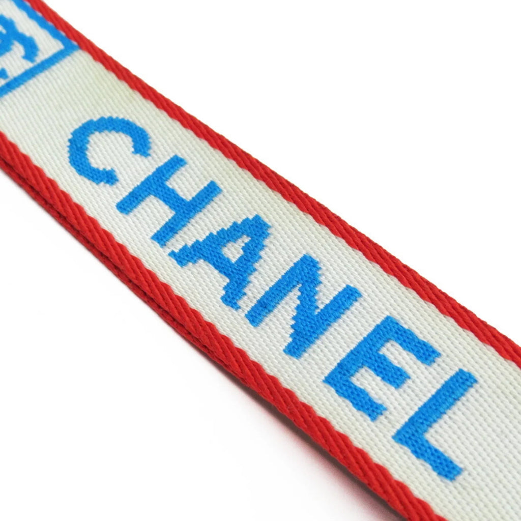 Pre-Owned Chanel CHANEL neck strap white x blue Scarlet silver nylon canvas metal material (Good)