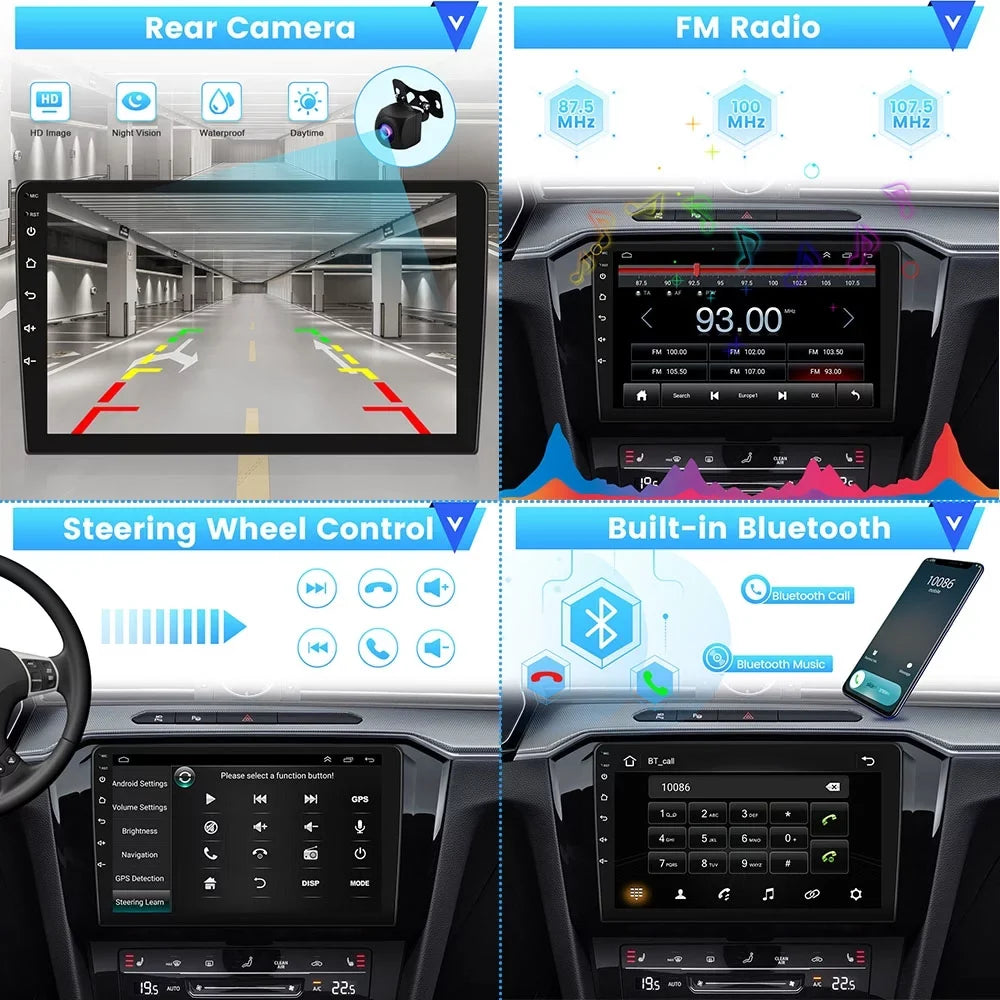 Podofo 2+32G for Toyota RAV4 2007-2012 Wireless Carplay Android Auto Mirror Link 9'' Touchscreen Car Stereo Radio Android 12 HD 1080P WIFI GPS Hifi FM Bluetooth USB Cable, AHD Backup Camera