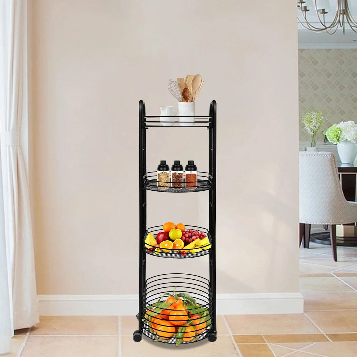 4 Tier Movable Storage Trolley Cart Utility Storage Rack Kitchen Organizer Shelf