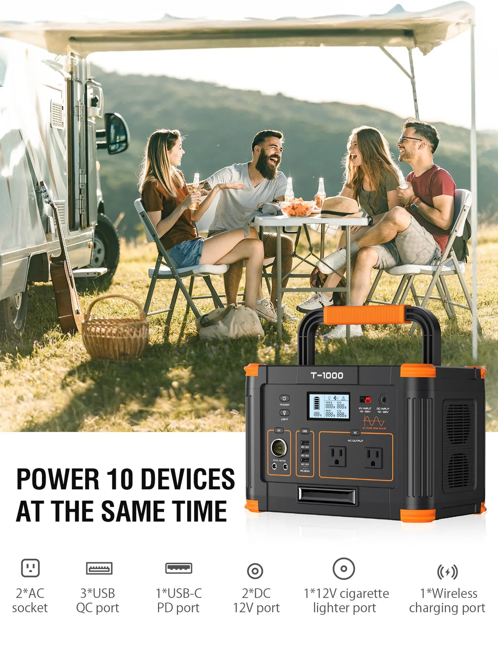 BEYGO Portable Power Station 1000W 999Wh Solar Crimson Generator with 110V AC Outlet, PD 60W Fast Charging Backup Lithium Battery Pack Power Supply for Outdoor Home Camping Travel Emergency RV Van