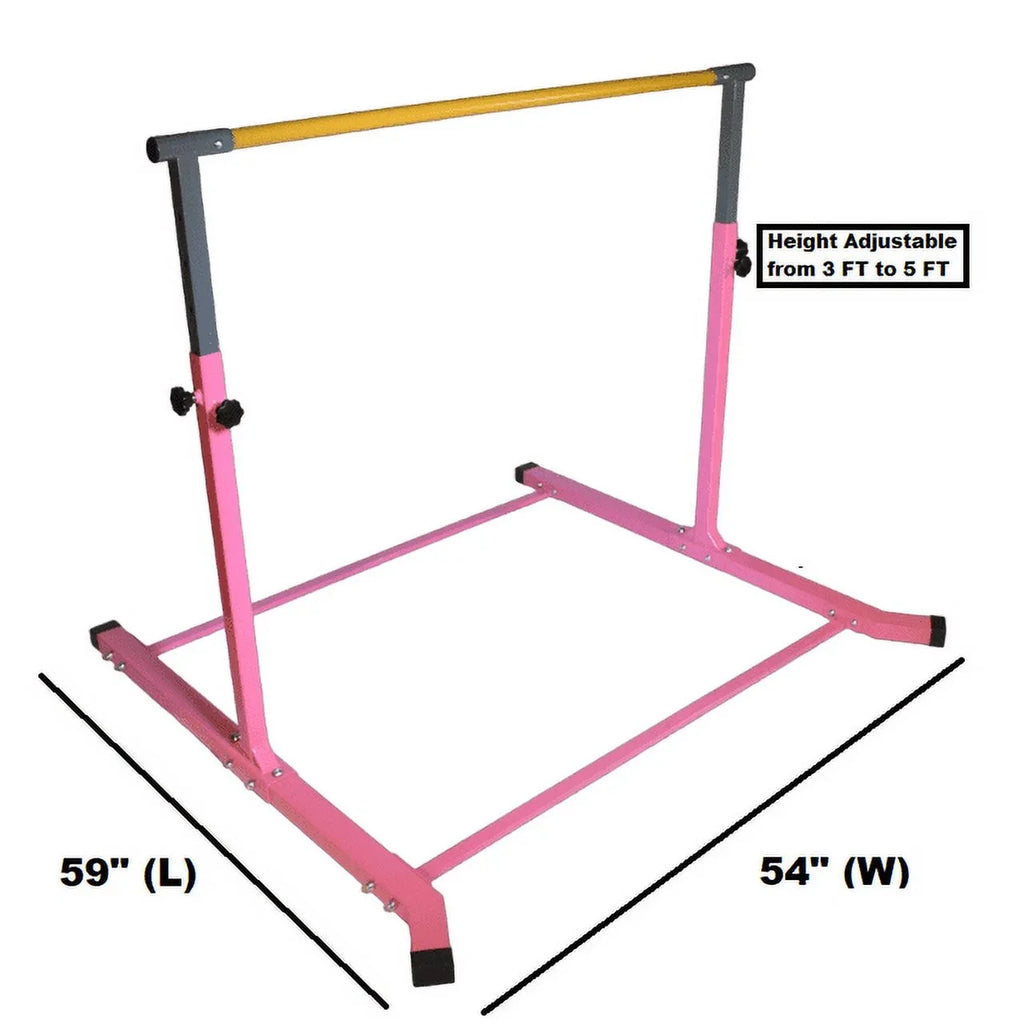 5 Star-TD Blush Gymnastic Kip Bar for Kids, Expandable 3-5 FT, Adjustable Height Horizontal Bar, Heavy Duty Curved Legs, Junior Training Equipment, Home Gymnastics, Strong and Durable