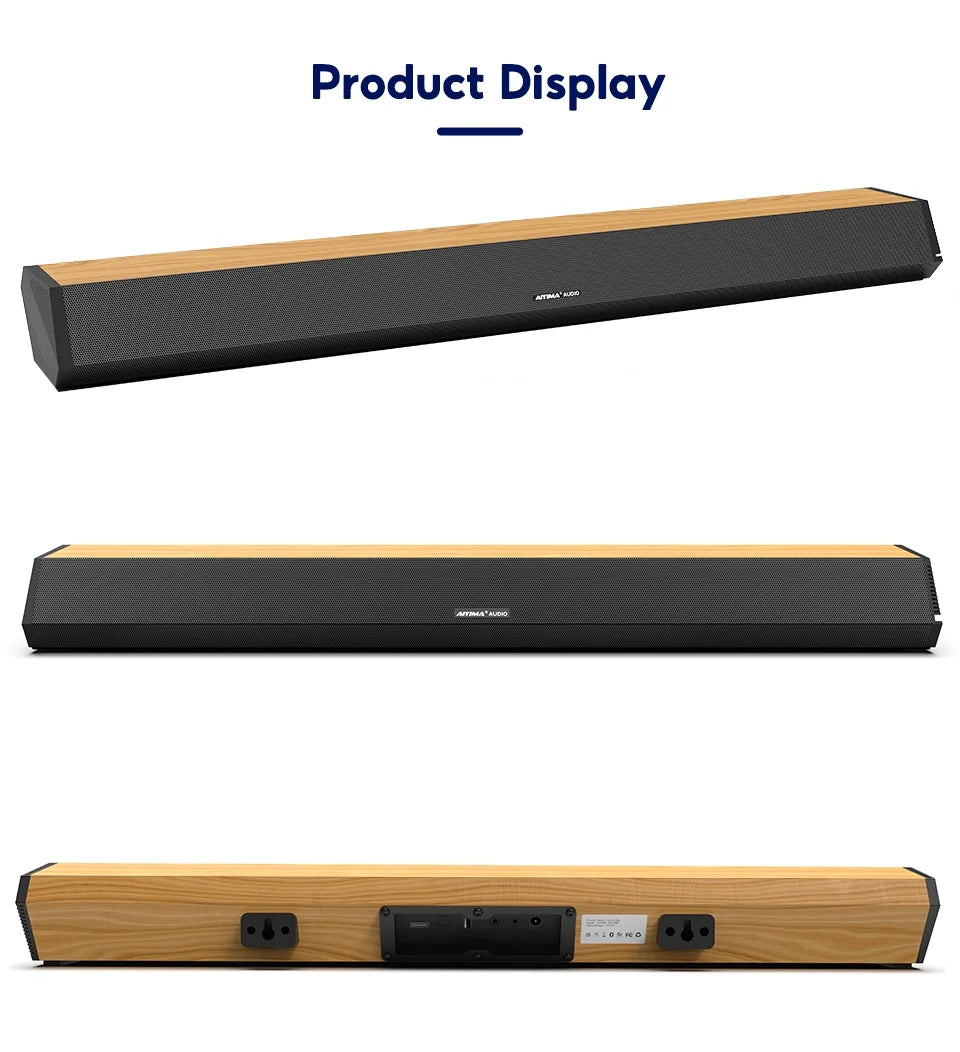 AIYIMA S03PRO Soundbar 28-Inch 60W with HDMI-ARC, Bluetooth 5.0, Optical Coaxial USB AUX Connection, 4 Speakers, 3 EQs, 110dB Surround Sound Bar Home Theater Audio Soundbar System for TV